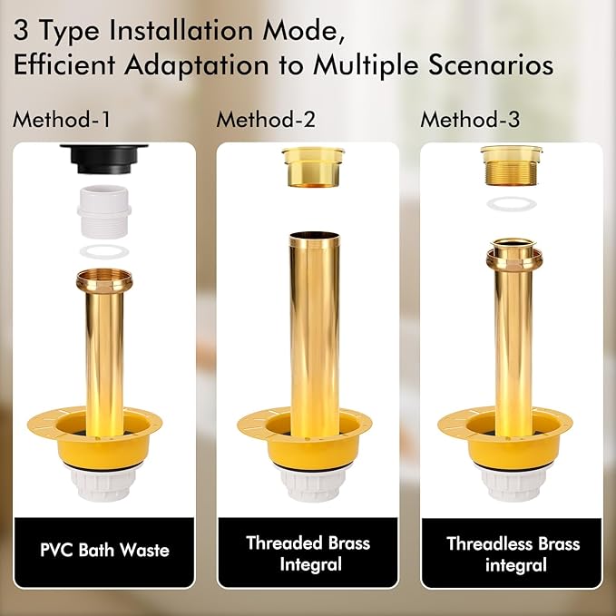 Freestanding Tub Drain Kit, Bathtub Drain Rough-in Kit with PVC Adapter and Brass Tail Pipes, Compatible with Freestanding Bathtub Drain, Floor Mounted Bathtub and Copper Bathtub, Yellow