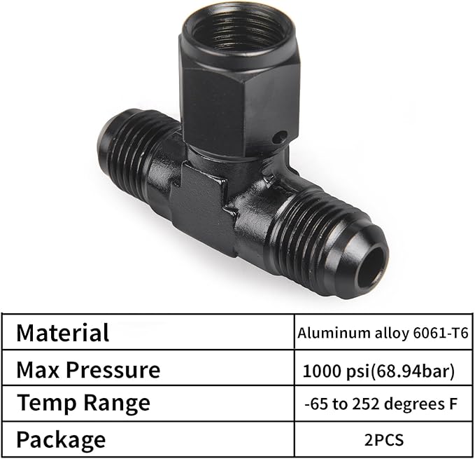 6AN Male Tee Fitting Adapter with AN6 Female Swivel on Side Aluminum 2Pcs