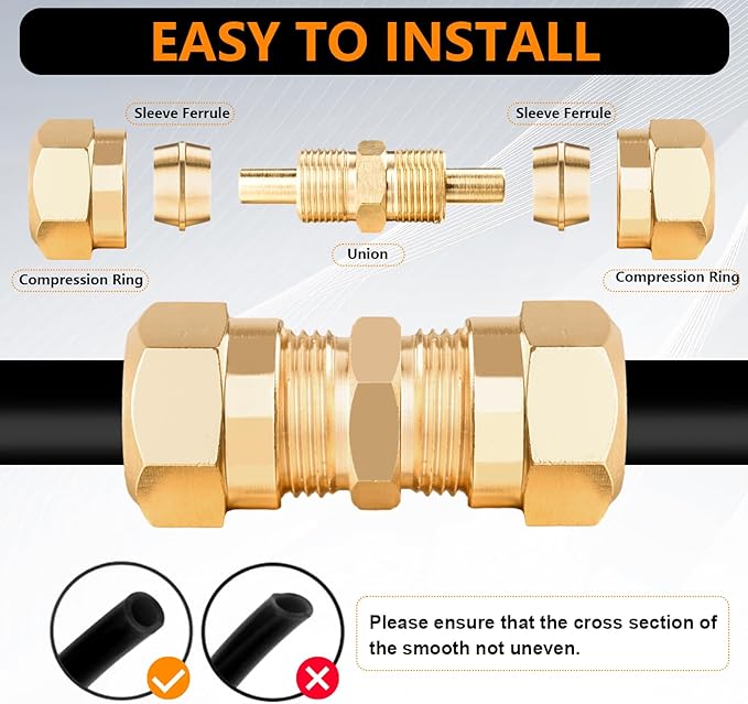 111Pcs Brass DOT Air Brake Line Fittings Assortment - 1/4" 1/8" 3/8" 1/2" Quick Connect Hose Fittings for Truck or Industrial System - Compression Nylon Tubing Repair Kit