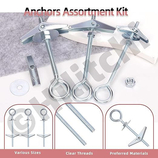 Hilitchi 15Pcs M5 O-Shaped Toggle Bolts and Wing Nut Kit Eye Bolt Toggle Anchors Set Butterfly Toggle Anchors Toggle Bolts Heavy Duty Butterfly Anchors for Hanging Lamps Heavy Items
