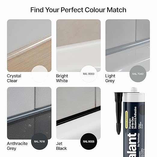 Jet Black Kitchen & Bathroom Sealant & Adhesive Hybrid Polymer | Superior to Silicone Caulk Sealant | Waterproof, Odorless, Paintable | Ideal for Around Bathtub, Shower, Kitchen - 300ml 3 Pack