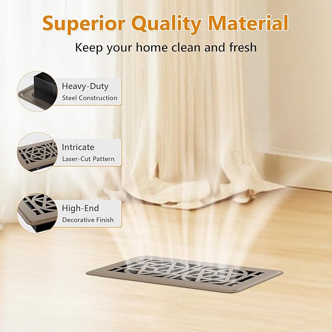 Floor Vent Covers 4 Pack,Floor Register 4x10, Heavy Duty Walkable Steel Vent Cover, Adjustable Metal Decorative Vent Covers for Home Floor Ceiling or Sidewall Vent, Rust-Proof Finish (Brown-4 Pack)