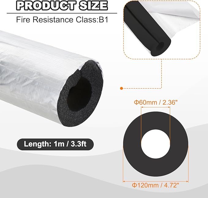 PATIKIL Pipe Insulation Foam Tube, 3.3FT Length Self Adhesive Pipe Freeze Protection Wrap with Aluminum Foil 2.36"(60MM) ID x 3cm Thickness for Outdoor Winter Irrigation