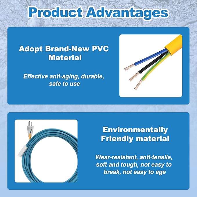 YAMIAOMAO Heat Tape for Water Pipes,30 Ft Blue Self-Regulating Heat Tape,-40°F Deicing Heat Tape,Prevent Water Pipes from Freezing,Heat Tape Water Pipes Suitable For Outdoor Water Tanks Of House