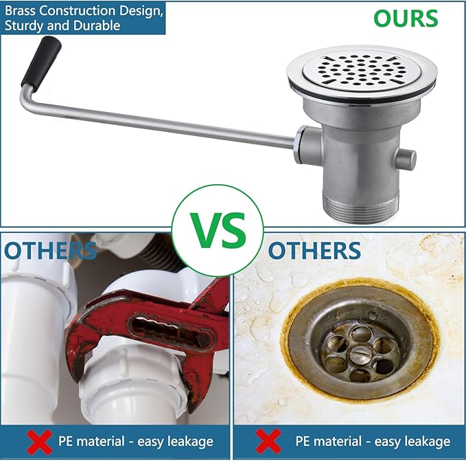 3-1/2 Inch Sink Drain Assembly Kit, Commercial Sink Drain with Twist Handle for Easy Controll - Prevent Sink Clogged