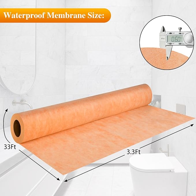 Waterproof Membrane for Shower,3.3ft x 33ft Waterproofing Membrane Underlayment Band for Bathroom,Kitchen,Saunas and Wet Areas,Tile Wall Uncoupling Seam Tape for Steam Room,108 Sq Ft,23.6 Mils Thick