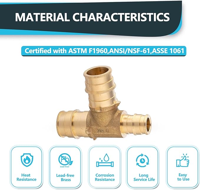 (30-Pack) Seelink 3/4" x 1/2" x 3/4" PEX-A Tee Expansion Fittings, for PEX Tubing Pipe Hose Fittings, ASTM F1960(PEX1960046-30Pack)