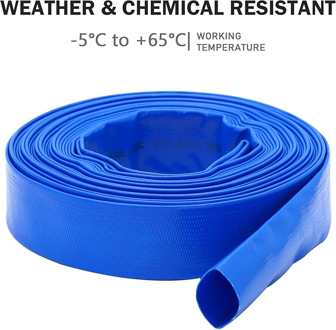 DAVCO 2" x 25 ft Pool Backwash Hose, Heavy Duty Reinforced Blue PVC Lay Flat Water Discharge Pump Hoses For Swimming Drain Pools and Clean Filters,with 1 Clamp