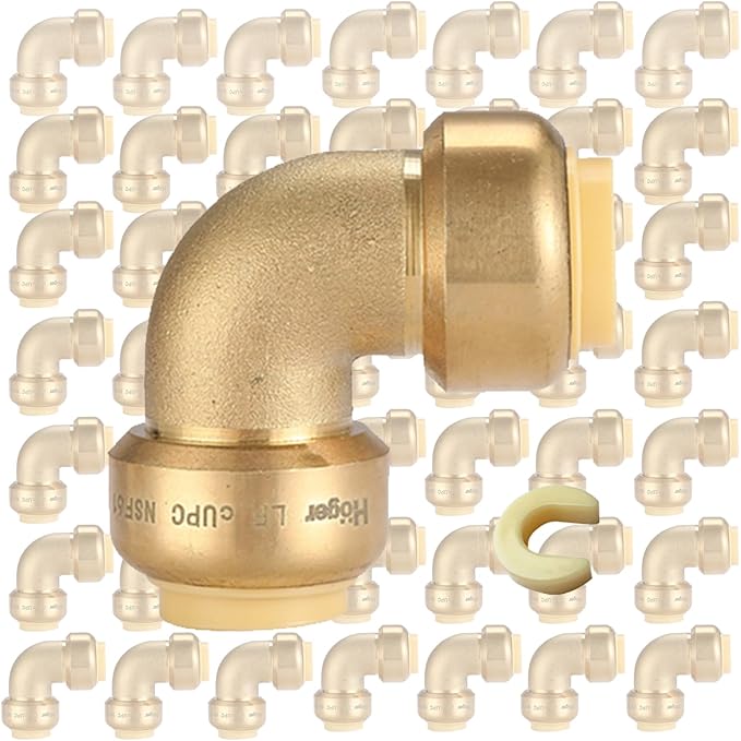 1/2" 90-Degree Pushfit Elbow,50 Pack Push-fit Elbows with 1 Pack Disconnect Clip, Push-to-Connect Plumbing Fittings for PEX, Copper, CPVC(PF042-50Pack)