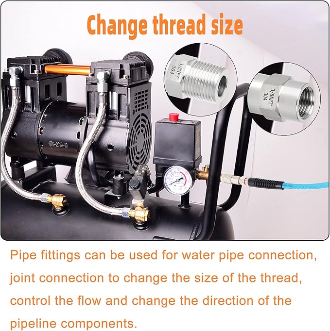GASHER 4PCS 304 Stainless Steel Pipe Fitting, Hex Nipple Hex Coupling, 3/8" x 3/8" NPT Male Thread Pipe, 3/8Inch x 3/8Inch NPT Female Thread Pipe