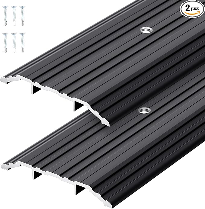 Tandefio 2 Pcs Door Saddle Threshold for Doorway Interior Sturdy Aluminum Commercial Fluted Saddle Door Threshold Durable and Sleek Doorway Entryway Access Draft Protection (4" X 1/2" X 36,Black)