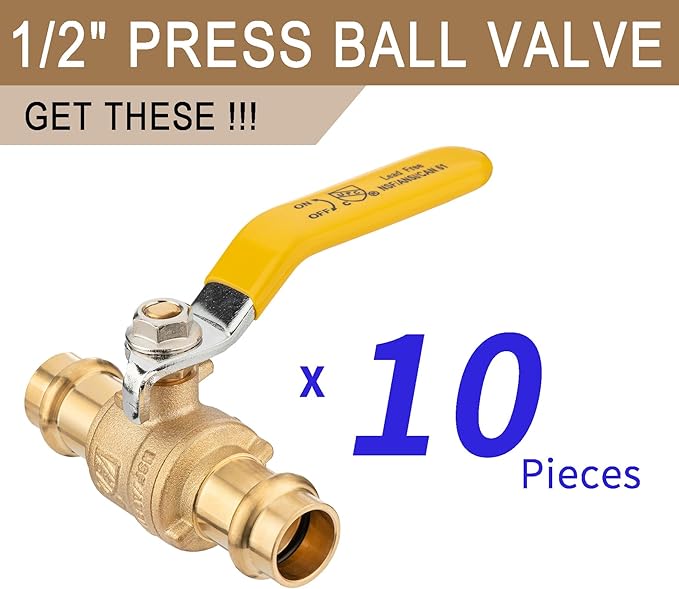 [10 Pieces] Lingmfg 1/2" Press Ball Valve Propress Shut Off Valve For 1/2" Copper/Brass Tubing LING-BV1-1/2PS-10