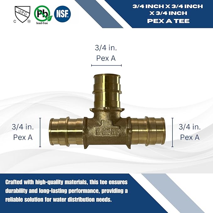XFITTING Pex A 3/4 Inch x 3/4 Inch x 3/4 Inch Pex A Tee, 29-2-3=5XX, 5 Pieces