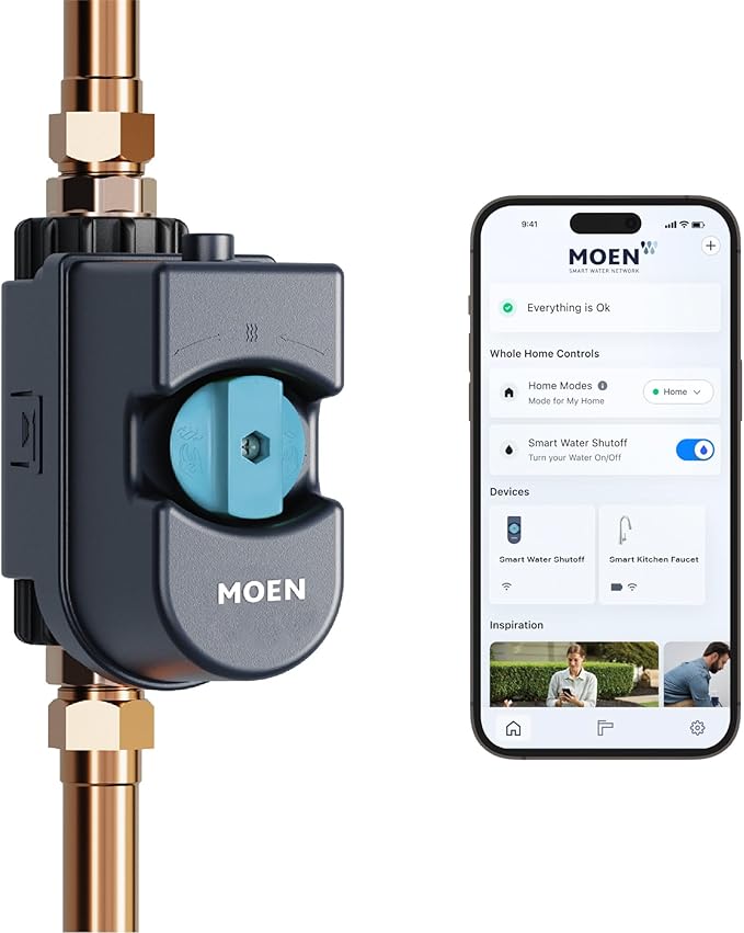 Moen Flo Smart Water Monitor and Automatic Shutoff Sensor, Wi-Fi Connected Water Leak Detector for 1-Inch Diameter Pipe, 900-006