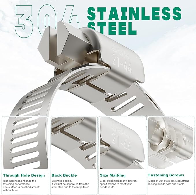 30PCS Hose Clamps Stainless Steel Adjustable 5/8"–1"(16-25mm) Worm Gear Hose Clamp, Heavy Duty Metal Small Hose Clamps for Automotive, Pipe, Radiator Plumbing, Fuel Line