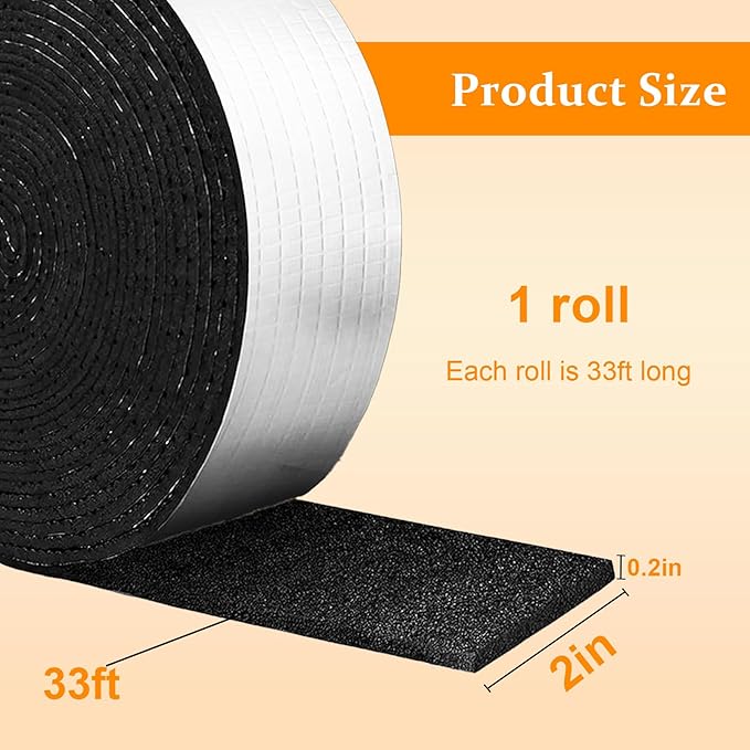 33ft Foam Insulation Tape Pipe Insulation Wrap, Waterproof Self Adhesive Winter Outdoor Freeze Protection Foil for Hot or Cold Pipes, 2 inch Wide (1 roll)