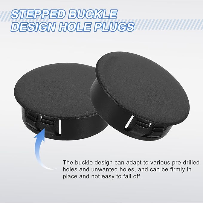 uxcell 12Pcs Plastic Hole Plugs, 30mm(1-3/16") Flush Type Panel Plugs, Round Snap Knockout Locking Plugs for Furniture Insert End Caps Panels, Black