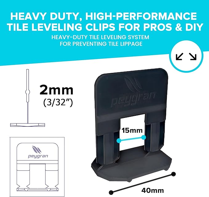 Peygran Tile Leveling System: Lippage Free Tile and Stone Installation for PRO and DIY. The Most Precise and Reliable Tile Leveling Clips on The Market. (1/16" (2mm): 300 Clips)