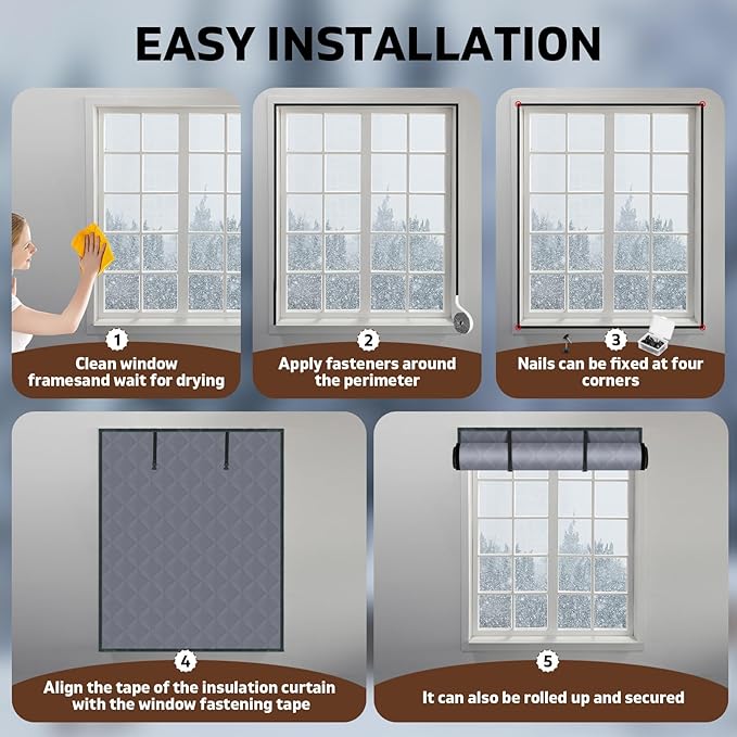 Window Insulation for Winter 3 Layer 63" x 47" Oxford Thermal Insulated Window Curtain Gray Window Insulation Kit Keeps Your Home Warm Insulated Window Cover Window Cover for Winter