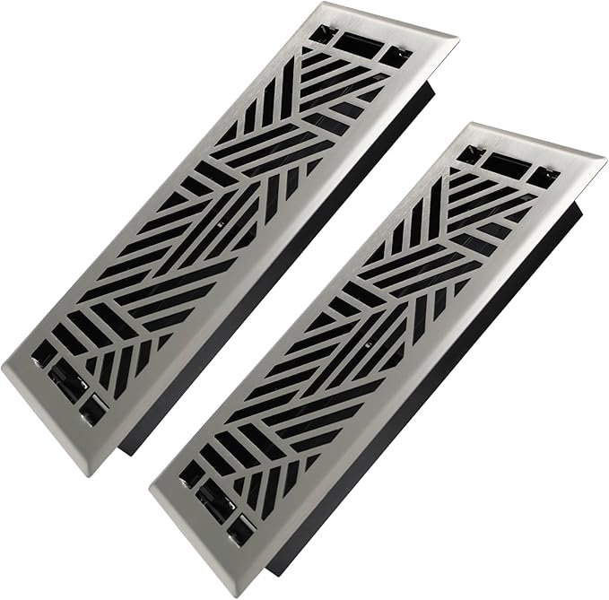 4x12 Inches 2 Pack Heavy Duty Walkable Floor Register Easy Adjust Air Supply Lever Floor Vents - Brooklyn Design - Vent Cover for Home Floor - Satin Nickel