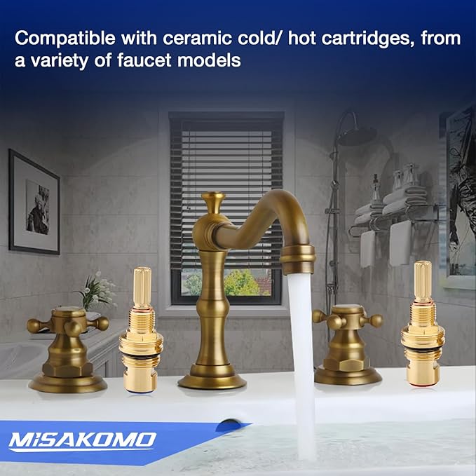 Brass 1-001 & Brass 1-002 Ceramic Valve Cartridge Set Compatible with Cold Widespread Cartridge and Hot Widespread Cartridge, Brass Construction