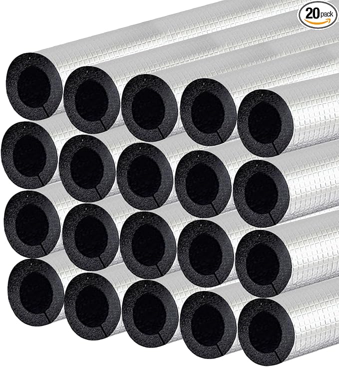1 " ID Pipe Insulation Foam Tube Self Adhesive 16 " L Peel and Stick Pipe Insulation Foam Wrap Aluminum Foil Pipe Covers for Spigot, Winter Outside Pipes, Sprinkler 20 PC