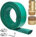50FT Lay Flat Pool PVC Hose, 1.5" Discharged Sump Pump Hose Kit, 50FT Heavy Duty Drain Hose, Pool Backwash Hose 1.5 inch with 2PCS Metal Sump Pump Adapters(1.5" Barb and 1.25 Two-way Coupler)