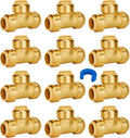 SUNGATOR 12-Pack Tee Plumbing Pipe Connector, 3/4-Inch Push Fit PEX Tee, No Lead Brass T Fittings with Disconnect Clip, Push-to-Connect, Copper, CPVC