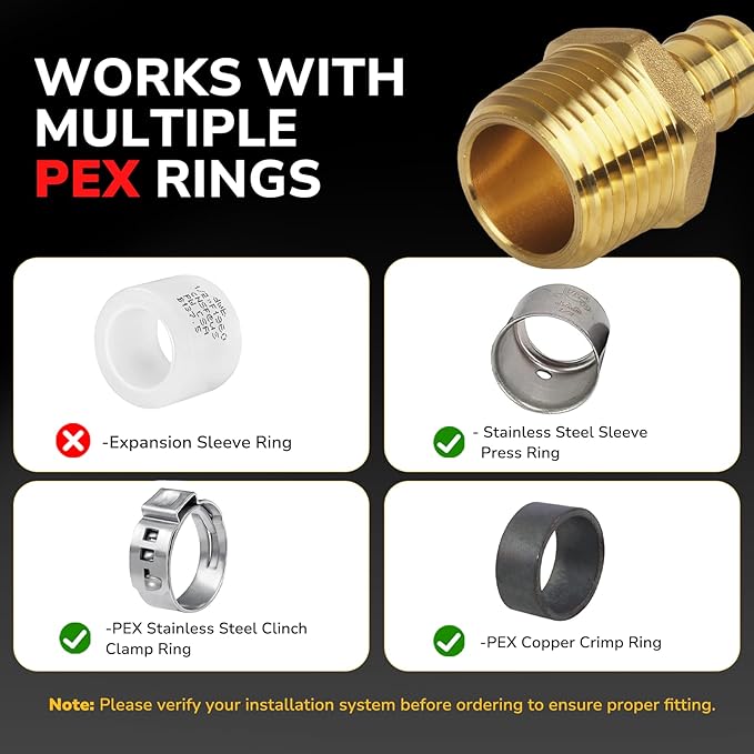 12 Pack Pex Fittings, 1/2" Male NPT to 1/2" Pex Male Adapter, Heavy-Duty Brass Crimp Fittings for PEX Pipes with Leak-Resistant Construction, NSF & UPC Certified