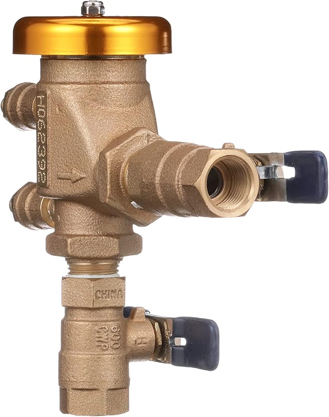 Febco 765 Series 1/2" Bronze Pressure Vacuum Breaker Backflow Preventer, Quarter Turn Shutoff, NPT Connections, Spring-Loaded Check Valves, Max Pressure 150 psi, Industrial Plant, Irrigation System