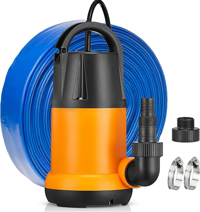 Submersible Water Pump With 25ft. Hose Kit, Sump Pump, Utility Pump with 25-Foot Power Cord, 4000GPH, Portable Water Pump for Swimming Pools, Garden Ponds, Basements, Multi-Purpose Drainage