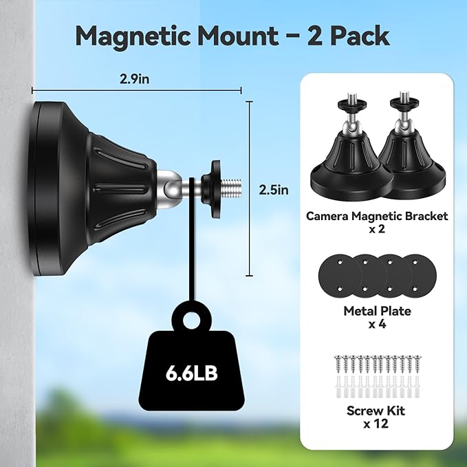 Magnetic Wall Mount for Security Cameras, Universal 1/4″ Screw, Adjustable Angle, Strong Magnet, No-Drill, Indoor/Outdoor, Tabletop & Wall Cameras, Compatible with Ring, Arlo, Wyze(Black, 2 Pack)