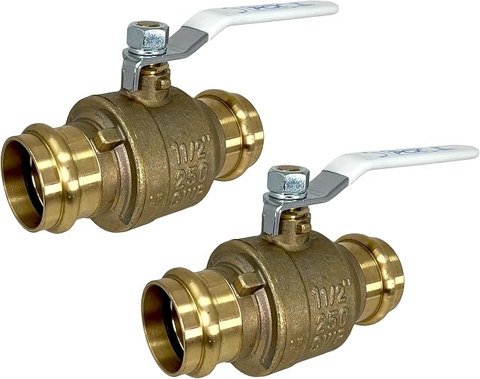 [2-Pack] PROCURU 1-1/2 Inch (1.5") Press Copper Ball Valve, Heavy Duty Brass Body, Full Port, LF Certified Safe (3BP150-2P)