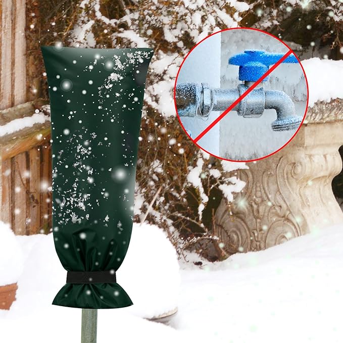 Frienda Outdoor Faucet Cover for Winter Freeze Protection 25'' x 10'' Winter Outside Large Backflow Preventer Insulation Spigot Hose Bib Cover for Garden Lawn Faucet Yard Hydrant(Green,2 Pieces)