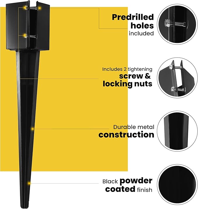 8 Pcs 36" Heavy Duty 4x4 Fence Post Anchor Ground Spike Metal Black Powder Coated - Mailbox Post Anchors. Length: 36 inches, Outer Dimension: 4” x 4” (Fit 3.5” x 3.5” Square Wood Post)
