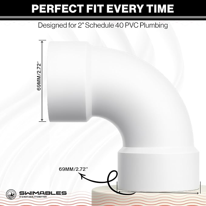 Swimables 2 Inch PVC Sweep 90 - Long Elbow Connector, Schedule 40 25 PVC Sweep 90 Degree Elbow, High-Flow Pipe Elbows Fitting, Compatible with Spa Plumbing & Waterway Installations (25 Packs)
