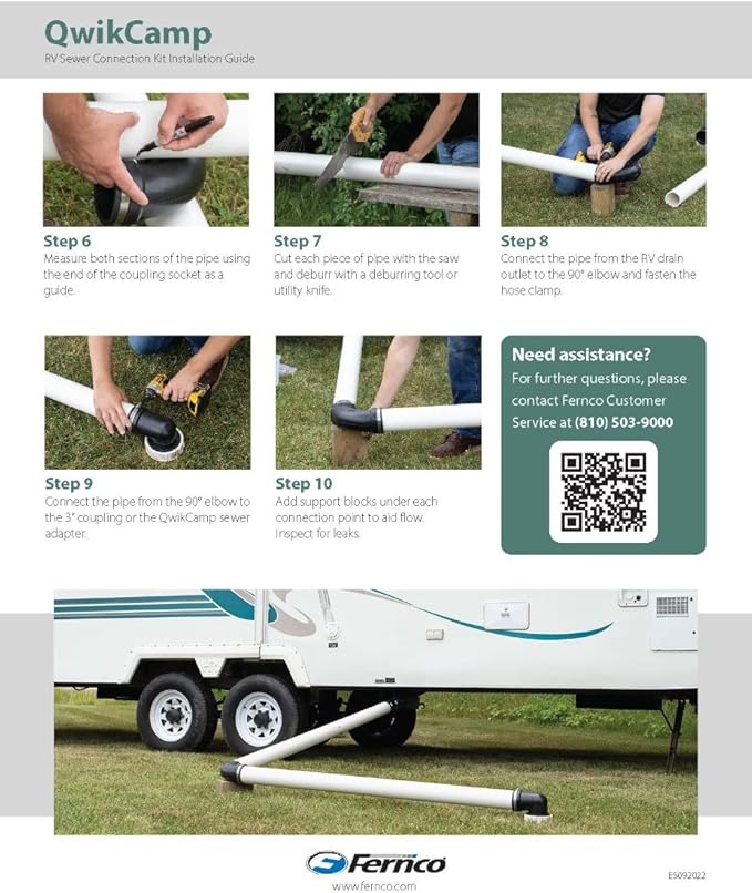 Fernco QwikCamp RV and Camper Sewer Waste Plumbing Connection System Kit with Slip Fit Coupling Adapter in Black