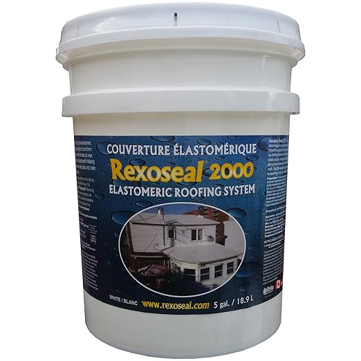 Rexoseal 2000 Waterproofing Roof Sealant - Liquid Rubber Coating System - Metal Roofs, Wood Roofs, Asphalt Shingle Roofs, Rubber Roofs and Rolled Roofs - White, 5 Gallon