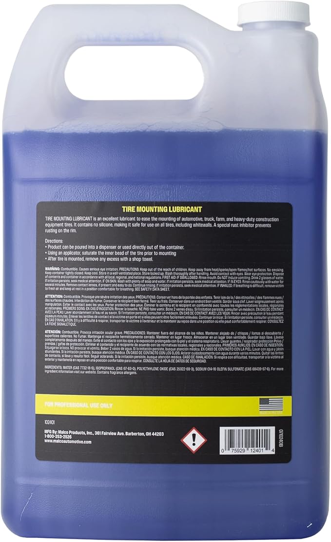 Malco Tire Mounting & Demounting Lubricant with Applicator - Automotive, Truck, Farm & Heavy-Duty Construction Tires/Improved Bead Seal/Rust Protection/Silicone & Soap Free / 1 Gal (102401)