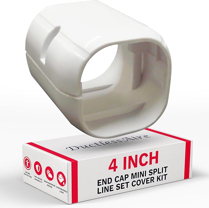 DuctlessAire Mini Split Line Set Cover - Lineset Covers for Mini Split Condenser, Central Air Systems, HVAC, Heat Pumps and More - AC Unit Cord Protector - Air Conditioner Accessories (4" End Cap)
