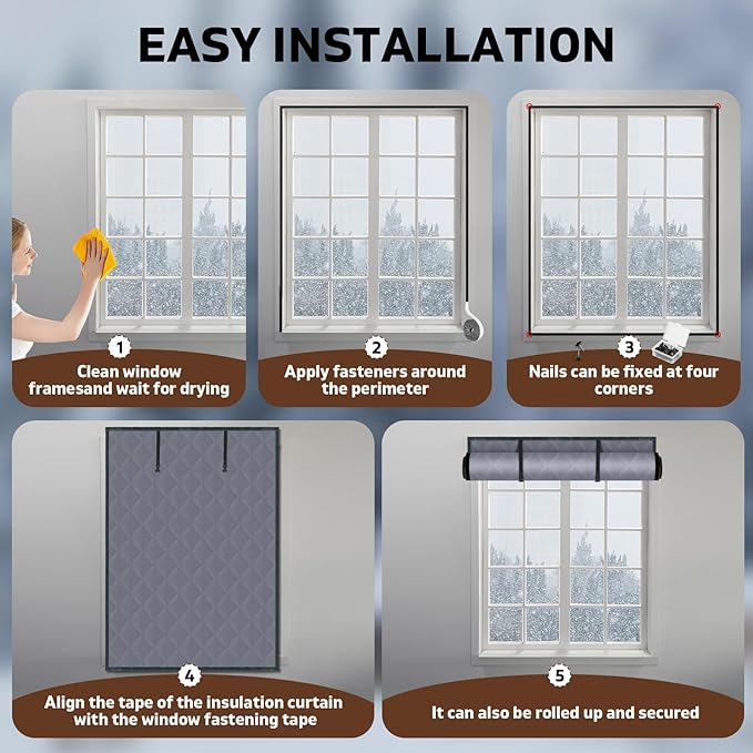 Thermal Window Cover for Winter Insulated Window Cover with 3 Layer Design 63" x 39" Oxford Thermal Insulated Window Blanket Gray Window Insulation Kit for Winter Keeping Warm
