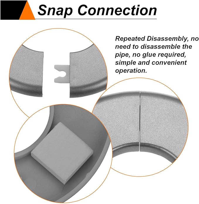 HARFINGTON 8pcs Wall Split Flange 22.5mm/0.9" Self-Adhesive Plumbing Cover Plates ABS Plastic Round Escutcheon Plate Buckle Design for Water Pipe Bathroom Kitchen Decoration, Gray