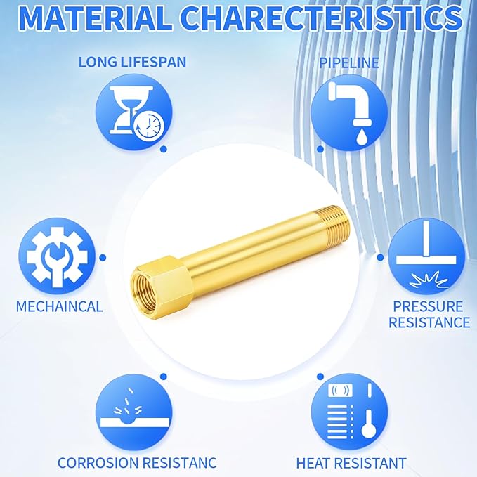 ChillWaves Brass Pipe Fitting, Long Nipple Pipe 3/8" NPT Male x 3/8" NPT Female Thread 4" Length(100MM)(2-PACK)