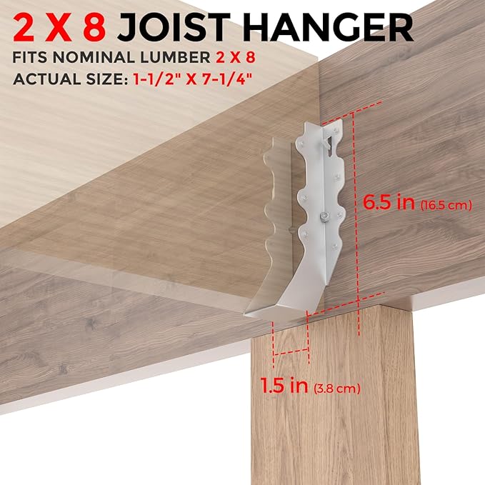 50 Pcs 2x8 Joist Hangers,20 Gauge Metal Face Mount Joist Hangers, Lu28 Joist Hangers Galvanized, Hurricane Ties for Rafter, Rafter Brackets 2x8 for Deck,Floor,Roof Overhang and Ceiling Joist