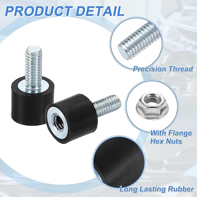 uxcell M4 Rubber Mounts, 8Pcs 10x8mm(DxH) Rubber Cylindrical Anti Vibration Isolator Shock Absorber with Lock Nut for Car Bobbin Generator Air Compressors