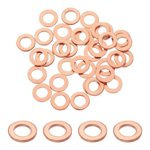 uxcell 75Pcs M5 Flat Washer Copper Washer Sealing Rings, 5mm ID 9mm OD 1mm Thickness Copper Crush Washers Metric Sealing Gasket for Plumbing Machinery Automotive
