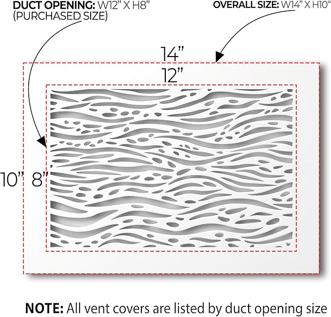 SABA Home Decor White Air Vent Cover - Acrylic Plexiglass 8" x 12" Duct Opening (10" x 14" Overall) Grille Covers for Walls & Ceilings NOT for Floor USE, Waves (8" x 12", Silicone Installation)