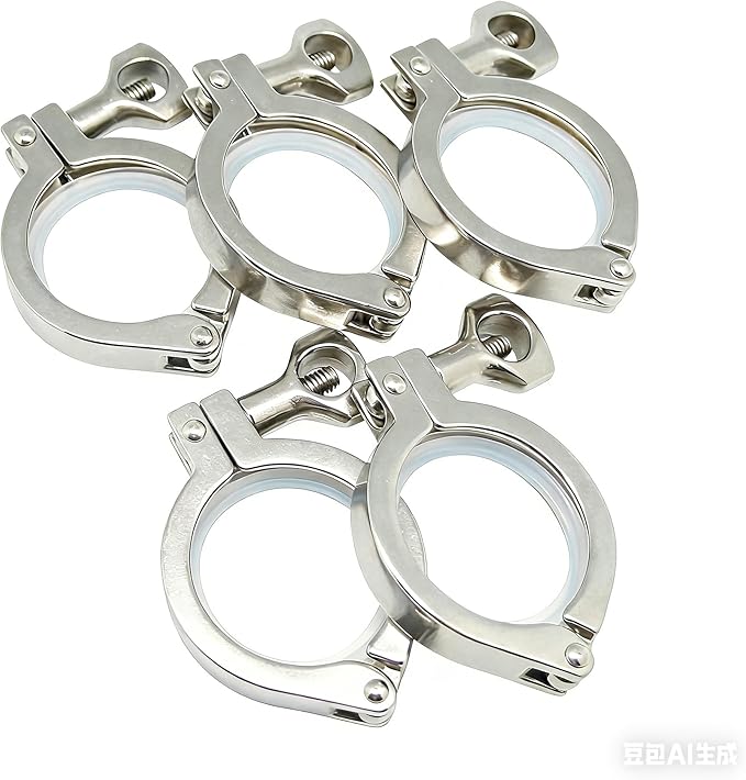 QiiMii 5 Pcs Heavy Duty Single Pin Tri Clamps Ferrule TC 2.5 Inch Stainless Steel 304 with Silicone Gasket