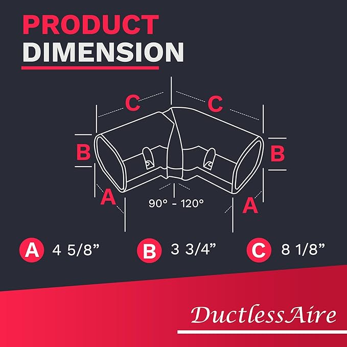 DuctlessAire Mini Split Line Set Cover - Lineset Covers for Mini Split Condenser, Central Air Systems, HVAC, Heat Pumps and More - Air Conditioner Unit Accessories (4" 90-120º Horizontal Elbow)