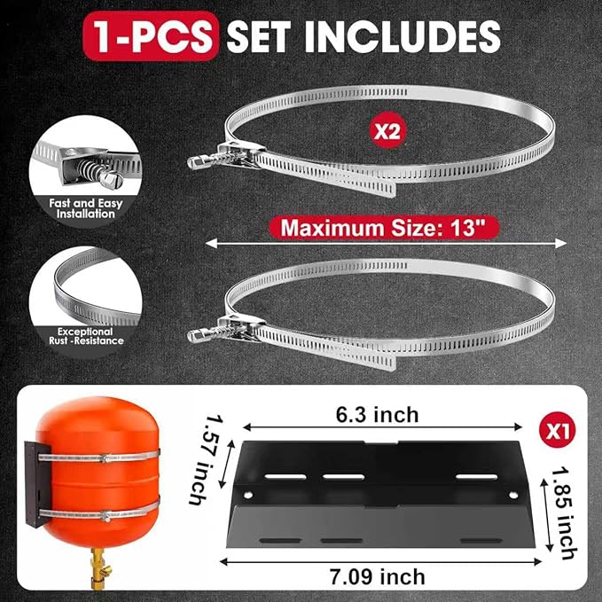 Expansion Tank Mounting Bracket with 2 Earthquake Straps - for 1 to 5 Gallon Thermal Expansion Tanks,Hot Water Heater Accessory to 13" Diameter Tanks & 5lb Propane Tanks (1 Set)